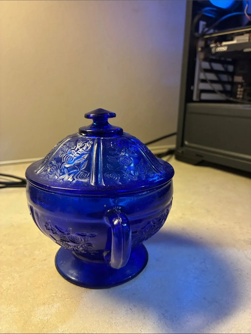 Cobalt Blue Glass Sugar and Creamer Set - Classic Decorative Serving